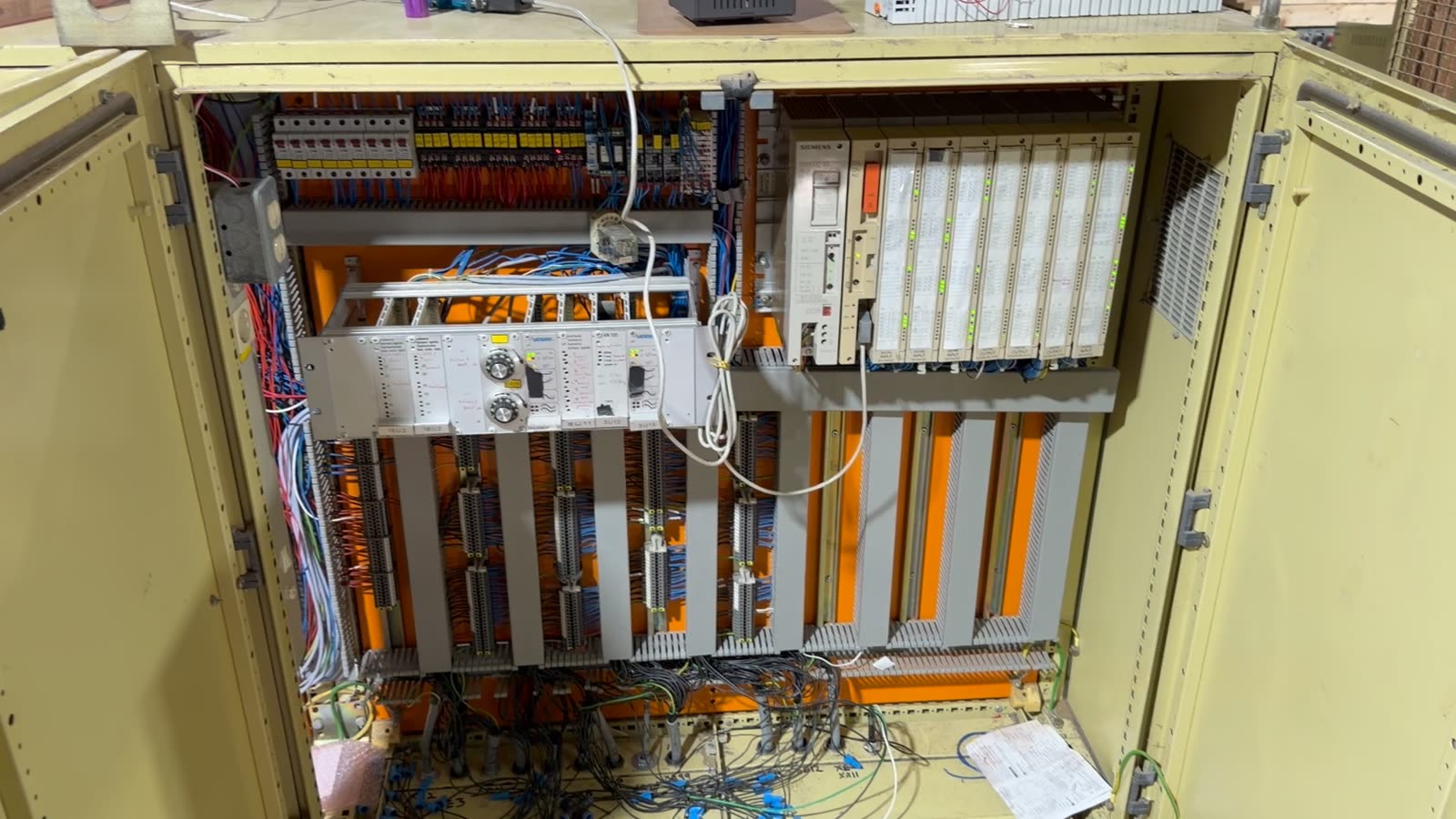 The 1991 control cabinet CureWood replaced, doors open